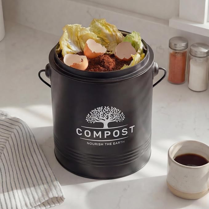 Perfnique Kitchen Compost Bin, 1.3 Gallon Countertop Compost Bin with Lid, Indoor Compost Bucket Includes Inner Bucket Liner and Carbon Filter, Small Compost Bin with Trash Bags (with Bags, Black) - Image 7