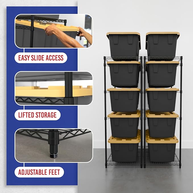 SafeRacks 2 Pack 5-Tier Steel Tote Rack - Maximize Space, Declutter, Organization, NSF Certified, Bin Storage for Garage, Pantry, Kitchen, Workspace, 5 Shelves, 31″ x 23″ x 68″, Black - Image 6