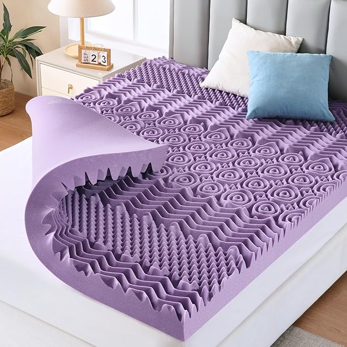 MUXHOMO 3.9 Inch 7-Zone Full Mattress Topper, Egg Crate Memory Foam Mattress Topper Full Size for Back Pain, Lavender Cooling Gel Infused Bed Pad, CertiPUR-US and Oeko-TEX Certification (54"×75")