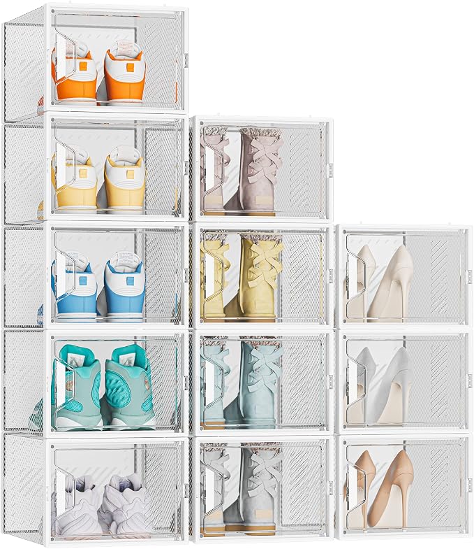 SIMPDIY Shoe Organizer, 12 Pack Shoe Storage Shoe Organizer for Closet, Shoe Boxes Clear Plastic Stackable Shoe Storage Boxes for Size 13 by DecorateYourHome