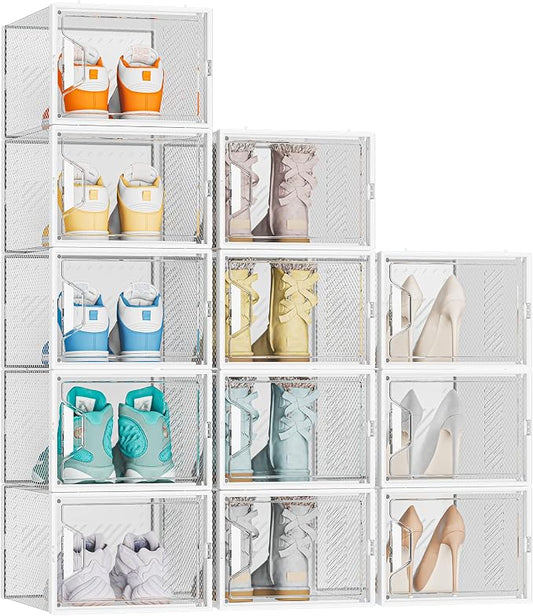 SIMPDIY Shoe Organizer, 12 Pack Shoe Storage Shoe Organizer for Closet, Shoe Boxes Clear Plastic Stackable Shoe Storage Boxes for Size 13 by DecorateYourHome