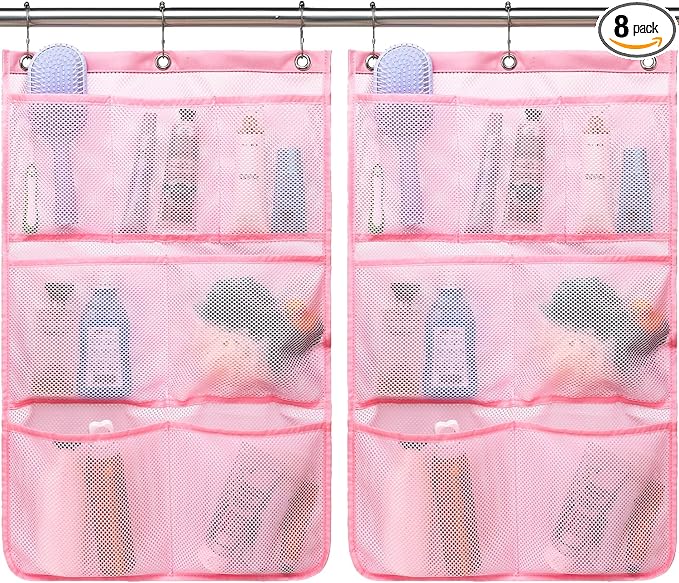 Fammart Mesh Shower Caddy Hanging, Quick-Drying Shower Organizer with 7 Pockets, Portable Bathroom Organizers and Storage for Shampoo, Soap, Loofah, Travel, and Cruise Essentials by Fammart