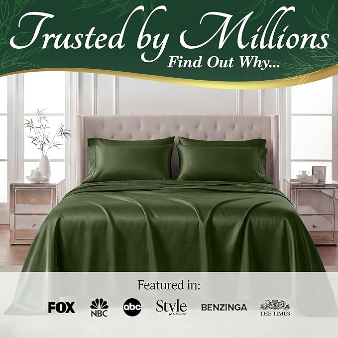 DECOLURE 100% Viscose Derived from Bamboo Sheets Queen Size - Luxury 6 Pc Naturally Cooling Sheets, Ultra Soft Bed Set - Deep 17" Pockets, Durable Double Stitching, Oeko Tex Standard (Olive)