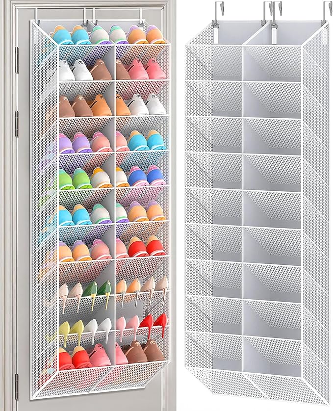 20-30 Pairs Over the Door Shoe Organizer, Breathable Mesh Pocket Hanging Shoe Storage for Closet, 10-Tier Door Shoes Rack, Handing Shoes Holder Fit All the Family's Sneakers, Boots, Heels, Light Grey by UVIAHOMIHOMEORGANIZER