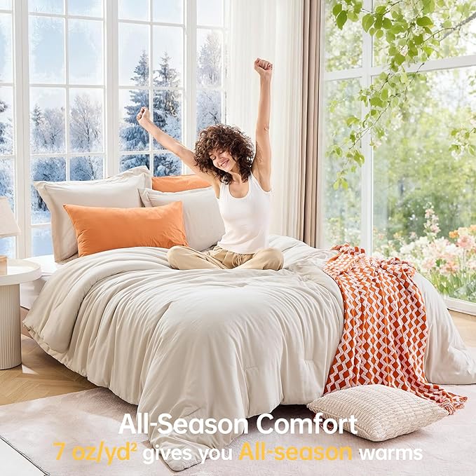 MUXHOMO King Size Comforter Set, All Season Ultra Soft Down Alternative Bedding - 3 Piece Lightweight Bed Set Includes 1 Comforter (104"x90") and 2 Pillow Shams (20"x36"), Linen