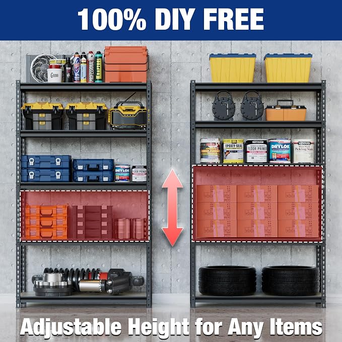WORKPRO 5-Tier Storage Shelf, 72" H Heavy Duty Adjustable Garage Shelving Unit 2180LBS Capacity, for Basement, Kitchen, Pantry, 35.4”Wx15.7”Dx72”H, Black - Image 5