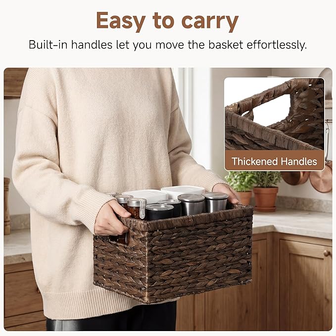 StorageWorks Storage Baskets for Organizing, Water Hyacinth Baskets for Shelves, Organizer Basket with Handles, Decorative Storage Basket for Closet, Pantry Organizers - Image 3