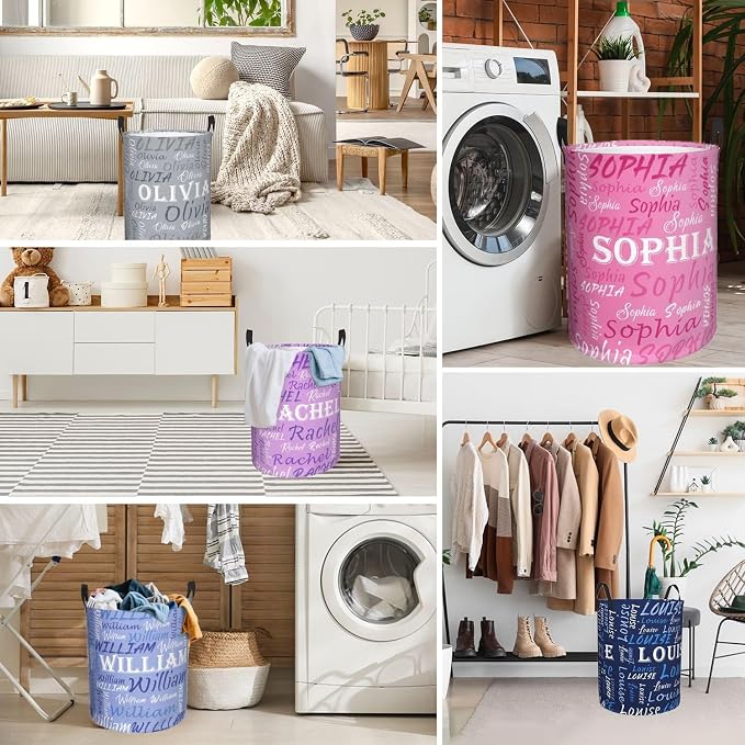 Custom Name Laundry Hamper, Personalized Laundry Basket with Name for Baby Boys Girls, Customized Collapsible Dirty Clothes Hamper Storage with Handles for Bedroom Bathroom Dorm Room Decor - Image 7