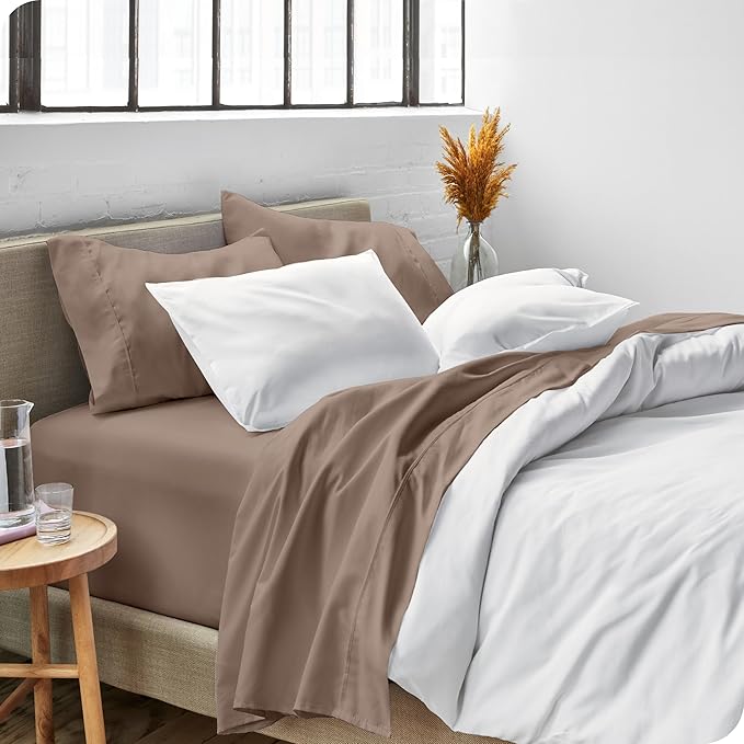 Bare Home Split Head Flex King Sheet Set - 1800 Ultra-Soft Microfiber Bed Sheets - Double Brushed - Deep Pockets - Easy Fit - 4 Piece Set - Bedding Sheets & Pillowcases (Taupe)