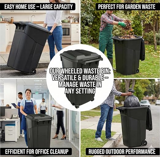 Outdoor Trash Can with Lid & Wheels, 45 Gallon Large Garbage Can for Garage & Patio, Heavy Duty Lockable Lid, Rugged Wheels & Easy Grip Handle (45 Gallon) - Image 5