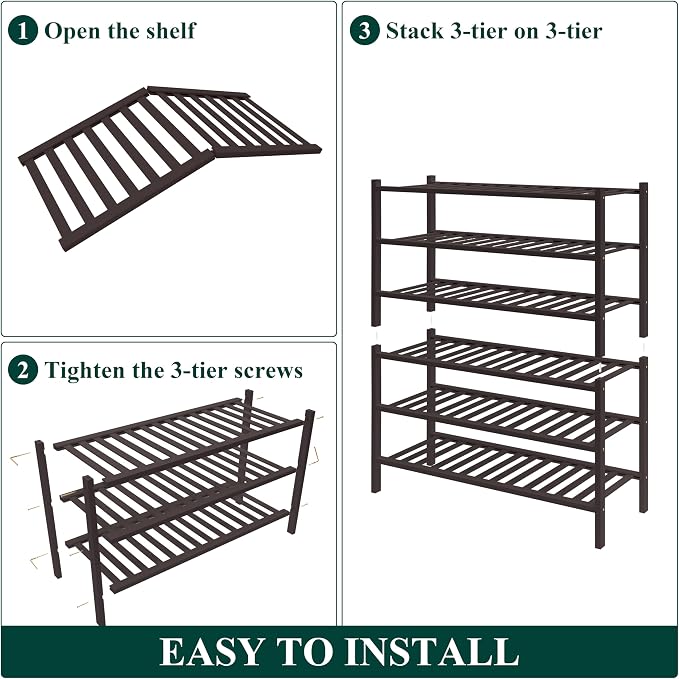 Smiry Bamboo Shoe Rack for Closet, 6 Tier Wooden Stackable Shoe Organizer, Free Standing Shoes Storage Shelf for Entryway, Front Door Entrance, Brown - Image 6