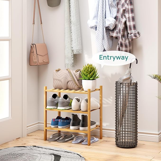 viewcare Small Shoe Rack, 3-Tier Shoe Rack for Entryway, Bamboo Wood Shoe Shelf for Closet & Hallway, Long 17.2IN | Beautiful | Functional | Sturdy | Durable - Image 3