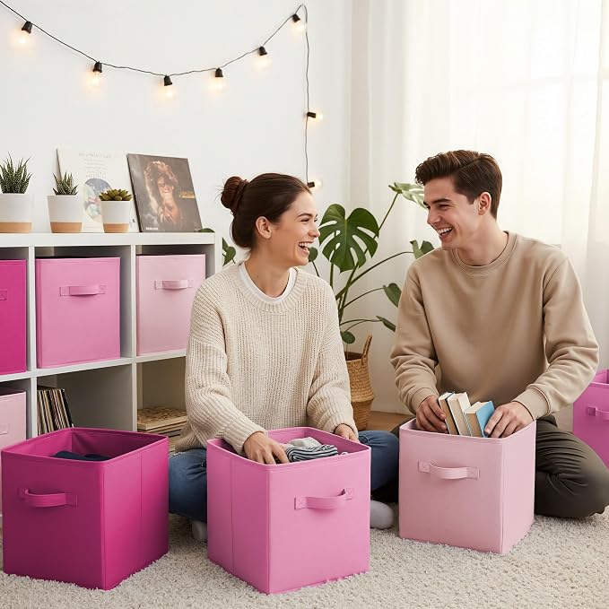 GRANNY SAYS 11 Inch Cube Storage Bins, Cube Storage Organizer, Fabric Collapsible Storage Bins with Handle, Storage Cubes for Shelves, Closet, Pink Gradient, 8-Pack - Image 2