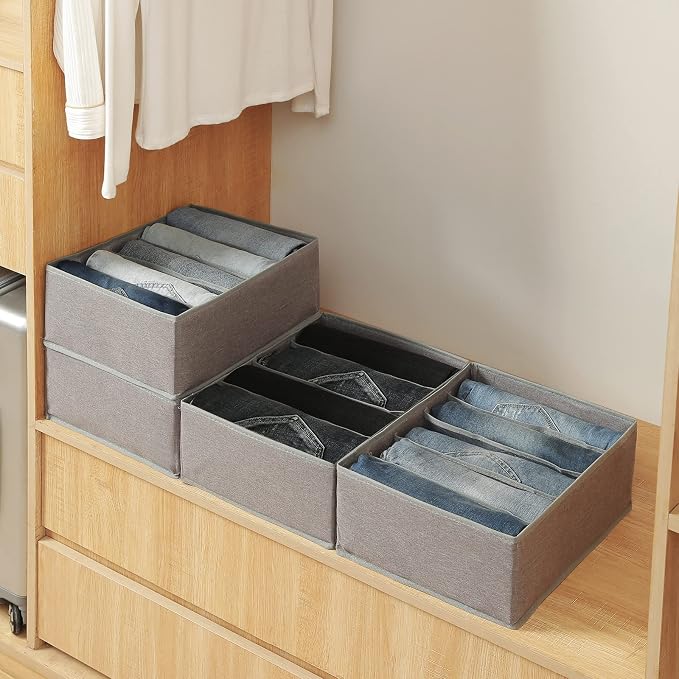 Qozary Pants Jeans Organizer for Closet, 4 Pack Drawer Organizers for Clothing, 5 Grids Wardrobe Clothes Storage for Deep Drawer, T-Shirts, Legging, Short - Image 3