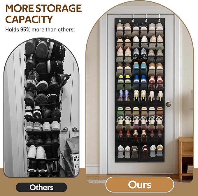 MISSLO 30 Pairs Over the Door Shoe Organizer Breathable Mesh Hanging Shoe Rack for Closet Storage with Wide Deep Pockets 10 Tier Shoes Holder Fit All the Family's Sneakers, Boots, Heels (Black, 71") - Image 3