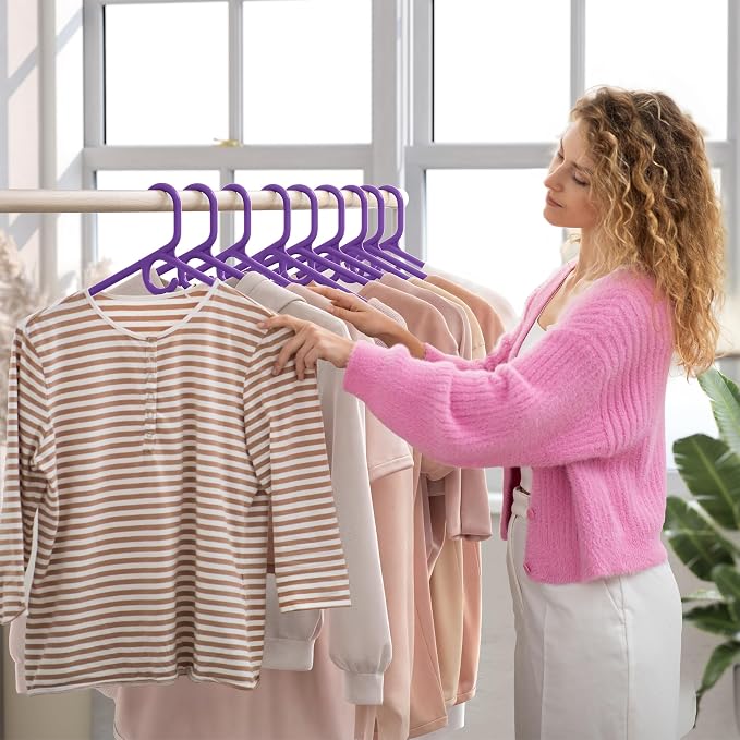 NEATERIZE Thick Heavy Duty Hangers - Purple Plastic Clothes Hangers 38 Pack - Great for Coat Hanger, Jackets Jeans & Suit Hanger for Closet, New Apartment Essentials Percheros Ganchos para Colgar Ropa - Image 6