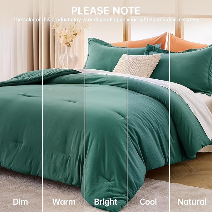 MUXHOMO Queen Comforter Set, All Season Ultra Soft Down Alternative Bedding - 3 Piece Lightweight Bed Set Includes 1 Comforter (90"x90") and 2 Pillow Shams (20"x26"), Emerald Green