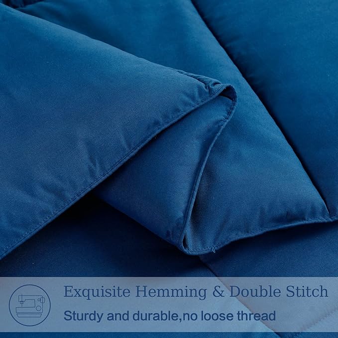 EASELAND California King Down Alternative Comforter - Quilted Duvet Insert for All Seasons, Soft Lightweight with Corner Tabs, Summer Winter Warm Bedding, Navy 96x104 Inches