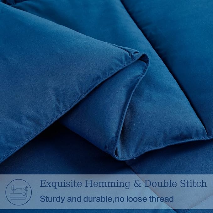 EASELAND Oversized Queen Down Alternative Comforter - Quilted Duvet Insert for All Seasons, Soft Lightweight with Corner Tabs, Summer Winter Warm Bedding, Navy 98×98 Inches