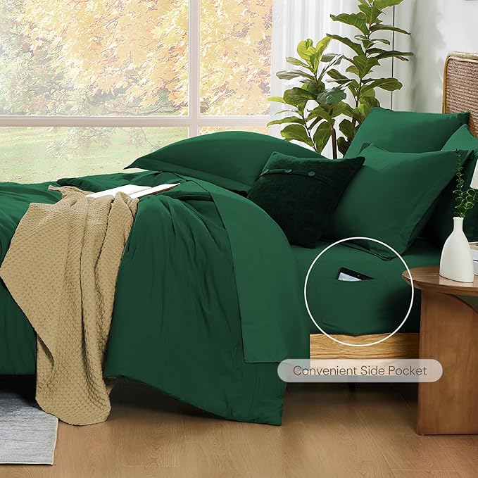 WRENSONGE Full Size Comforter Sets, 7 Pieces Emerald Green Bed in a Bag with Fitted Sheet, Flat Sheet, 2 Pillow Shams, 2 Pillowcases, Warm Bedding Sets for All Season