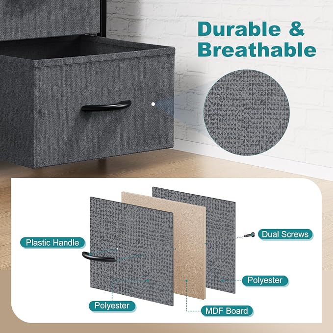 OLIXIS 8 Drawer Storage Dresser with Wood Top - Wide Fabric Chest Organizer for Bedroom, Closet, Living Room,Tower Cabinet, TV Stand, Hallway Entryway Furniture,Grey - Image 6