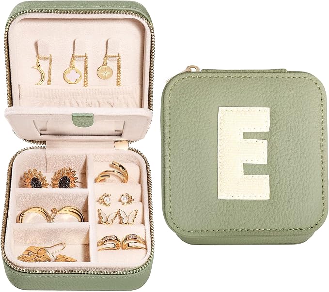 S.Leaf Initial Travel Jewelry Case - Portable Jewelry Box for Women - Gift Box - Organizer Box - Letter E by SLeaf