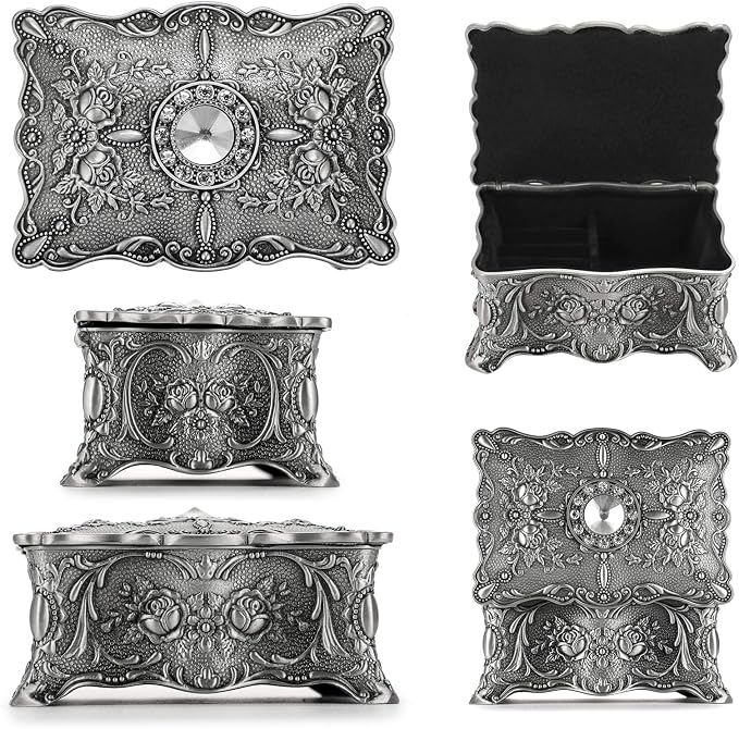Hipiwe Vintage Jewelry Box, Small Enameled Trinket Box Organizer Rectangular Treasure Chest Box Jewelry Decorative box Keepsake Gift Box Case for Women,3.7x 2.7x 2 inch - Image 4