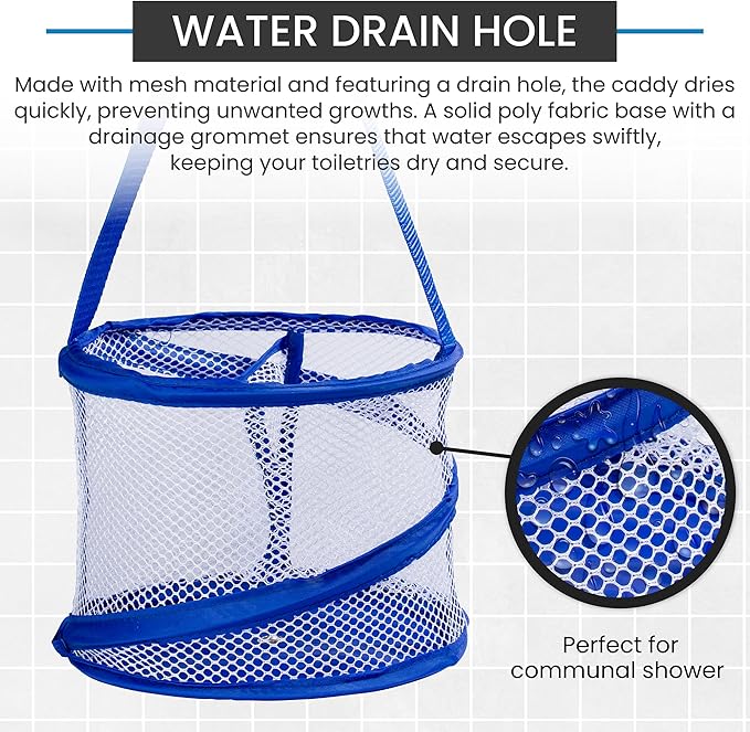 Handy Laundry Foldable Shower Caddy - Collapsible, Portable, Drainage Hole, Carry Handle, Large Compartments. Great Organizer for Camp, Travel, Gym, and Dorm (Blue) - Image 5
