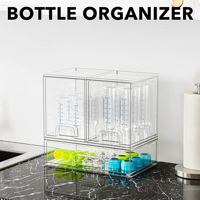 SpaceAid Bottle Storage Organizer Baby - Acrylic Bottles Station Organizer Container, Stackable Clear Drawers for Countertop, Vanity, Bathroom, Cabinet, Pantry Organization, 3 Pack, 2M1L, 10.9" H - Image 3