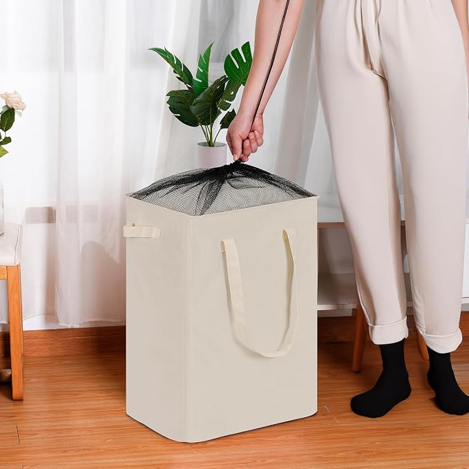 efluky Slim Laundry Basket, Narrow Laundry Hamper with Handles, Collapsible Dirty Clothes Hamper, Tall Laundry Bin for Laundry Room, Dorm and Bedroom, 90L Beige - Image 4