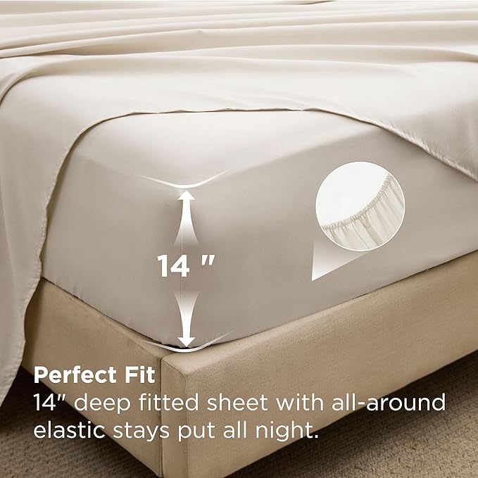 Bedsure 7 Pieces Queen Comforter Set Premium Series, Hotel Luxury Soft Bed in a Bag, Goose Down Alternative, Safe for Sensitive Skin Bedding Comforter All Season Medium Warmth, Beige Queen Size