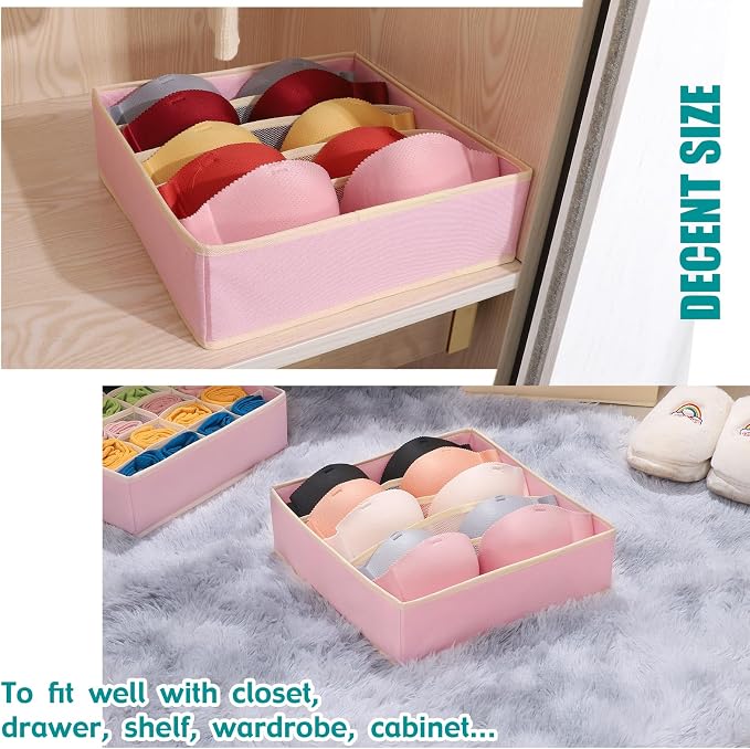 Drawer under Cabinet Clothes Organizer 5 Cell Foldable Storage Cubes Underwear Drawer Organizer Dividers Storage Boxes for Bra, Underwear（Pink） - Image 3