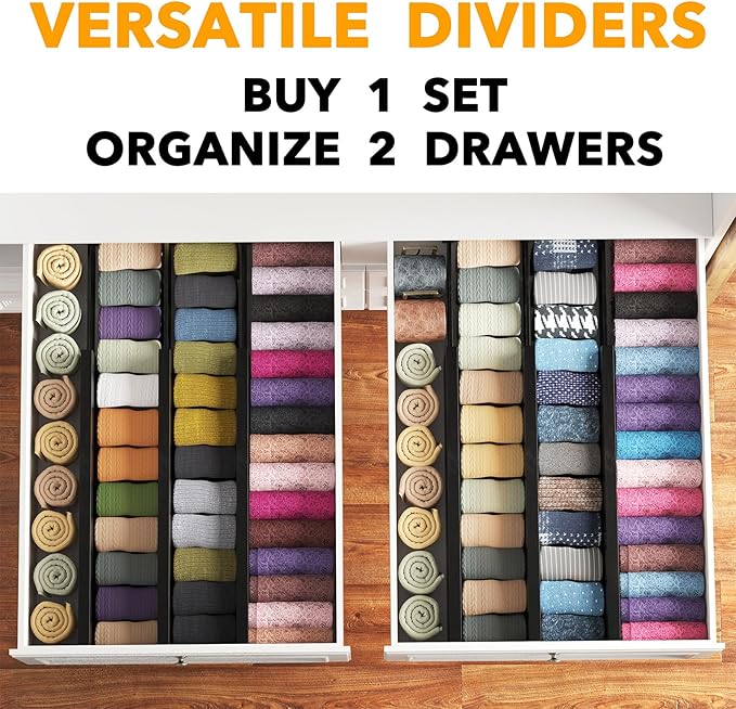SpaceAid Bamboo Dresser Drawer Dividers 6 Pack, 4.65“ High Adjustable 17“-22” Drawer Organizers, Expandable Organization for Clothing, Clothes, Dressers, Black - Image 5