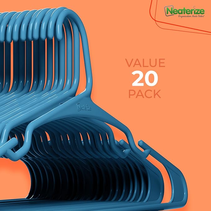 NEATERIZE Clothes Hangers Plastic 20 Pack for Adults - Plastic Hangers, The Perfect Coat Hanger and Space Saving Clothes Hangers for Closet, Percheros Ganchos para Colgar Ropa Hangars - Black Hangers - Image 7