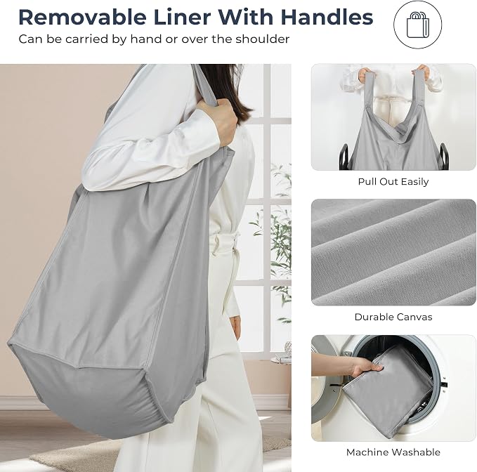 STO STO Laundry Hamper, 90L Rolling Laundry Sorter Cart with Removable and Washable Liner Bag, Clothes Hamper with Wheels and Metal Handle for Laundry Room and Bedroom, Gray - Image 5