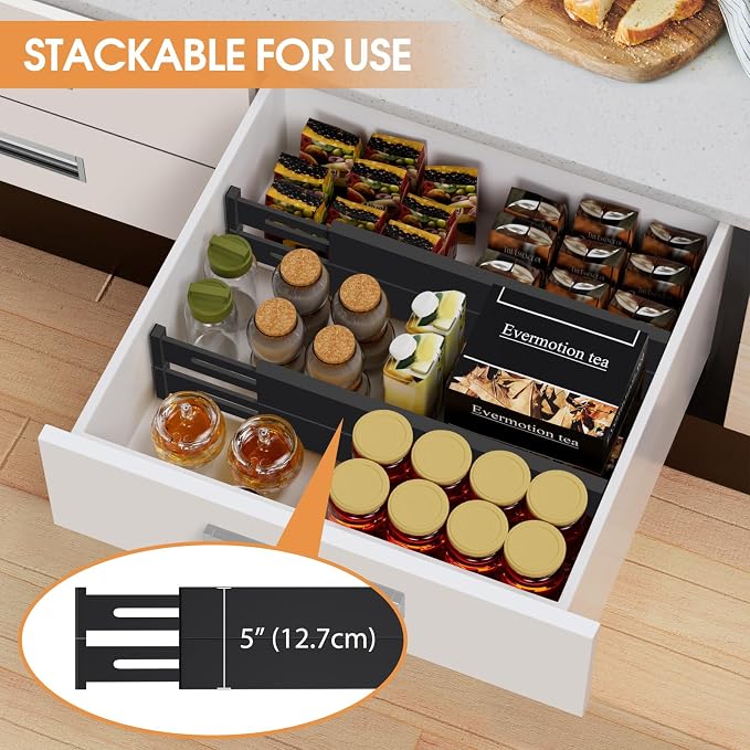 Bamboo Drawer Dividers Organizers, Kitchen Drawer Organizer, Adjustable Drawer Divider for Clothes, Kitchen, Dresser, Bedroom, Bathroom and Office, 4-Pack (Black, 12-17 IN) - Image 5