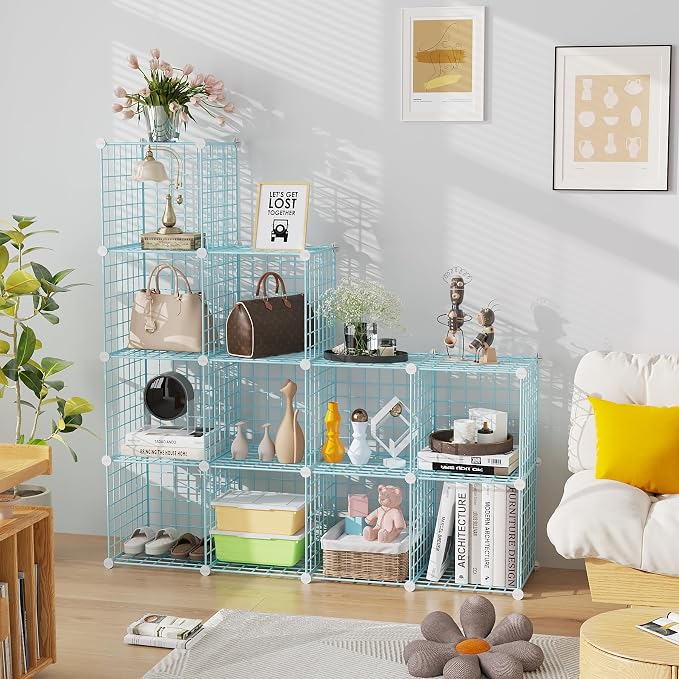 C&AHOME Wire Cube Storage, 12 - Cube Organizer Metal C Grids, Modular Shelves Units, Closet Organizer, Ideal for Home, Office, Living Room, 36.6”L x 12.4”W 48.4”H, Blue UWCS3012B - Image 6