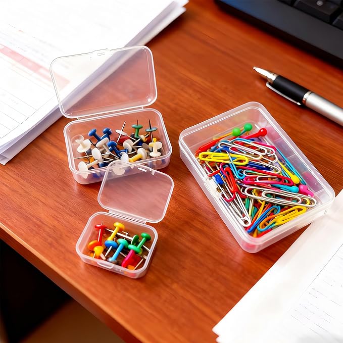 LJY 28-Piece Plastic Storage Containers with Lids (3 Assorted Sizes), Rectangular Organizer Box Set Clear Organizer Bins for Beads & Jewelry Findings, Instant Visibility, Transparent