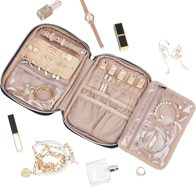 BELALIFE Travel Jewelry Organizer, Portable Storage Case for Earrings, Rings, Necklaces, Bracelets, Black - Image 2