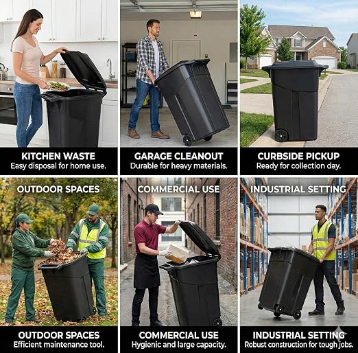 Outdoor Trash Can with Lid & Wheels, 32 Gallon Large Garbage Can for Garage & Patio, Heavy Duty Lockable Lid, Rugged Wheels & Easy Grip Handle - Image 7