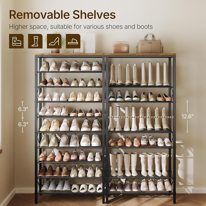 YATINEY 10 Tier Shoe Rack, Large Capacity Shoe Storage Organizer Holds 40 Pairs, Sturdy and Stable, for Entryway, Hallway, Closet, Dorm Room, Rustic Brown SS10BR - Image 7