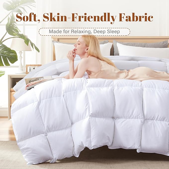 Cosybay Heavyweight California King Size Feather Down Fiber Comforter - Fluffy White Thicker Winter Duvet Insert, Ultra Soft 100% Cotton Cover, Luxury Hotel Bedding with Corner Tabs, 104"x96"