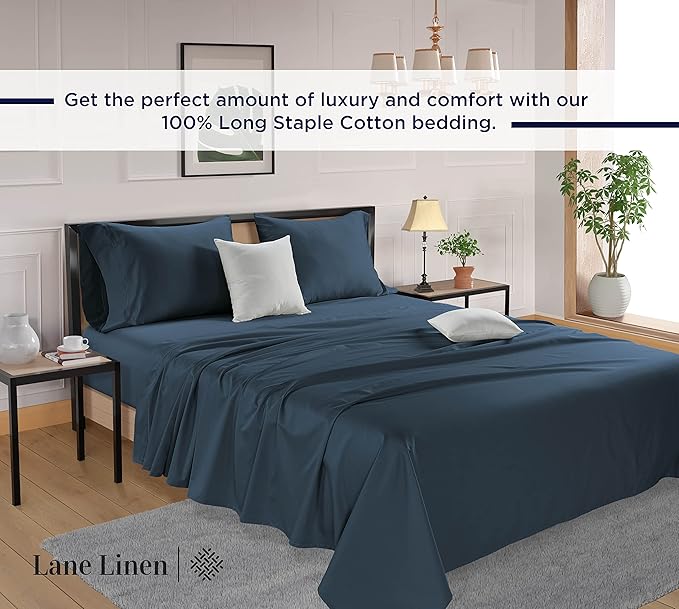 LANE LINEN Split King Sheet Sets for Adjustable Beds - 5 PCs, 600 Thread Count Split King Sheets Set - Sateen Weave King Split Sheets - Split Top King Sheets Set for Adjustable Bed - Denim