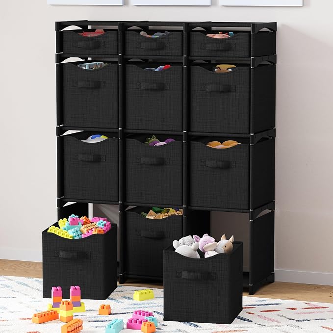 Cube Storage Organizer with Storage Bins Included - The Perfect Closet Organizers and Storage Solution. Includes 12 Storage Cubes, Great For Toy Storage, Closet Storage, Clothes Storage (Black) - Image 3