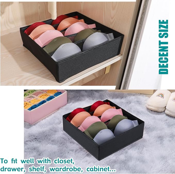 Drawer under Cabinet Clothes Organizer 5 Cell Foldable Storage Cubes Underwear Drawer Organizer Dividers Storage Boxes for Bra, Underwear（Black） - Image 3