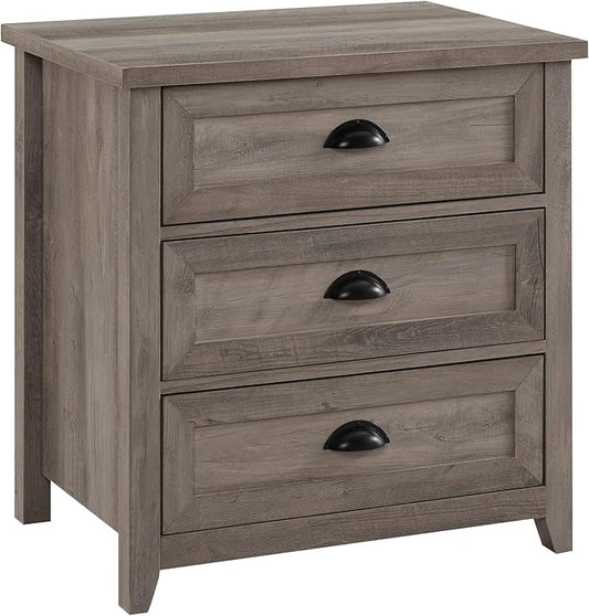 Walker Edison Hazel Modern Farmhouse 3 Drawer Framed Nightstand with Half-Moon Handles 25 Inch Grey Wash
