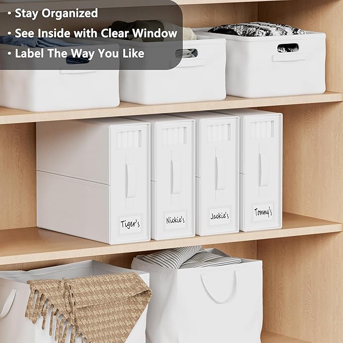 SheetCube Bed Sheet Organizers and Storage 4 Pack, Foldable Linen Closet Organizer with Window and Label, Bedding Folder Storage Box Container for Blanket, Duvet Cover Set, Bed Sheet Set - White - Image 2