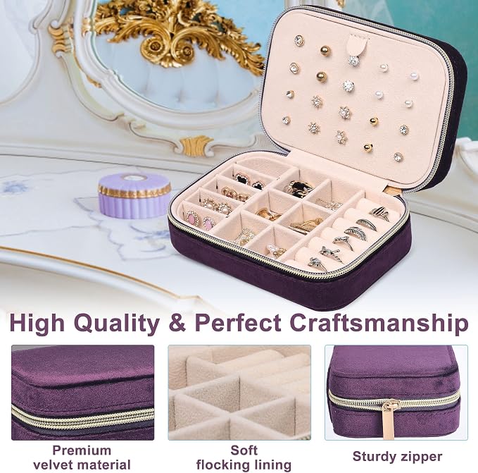 Dajasan Mini Travel Jewelry Case, Small Portable Travel Jewelry Organizer Box, Velvet Jewelry Gift Box for Women Girls (Modena) - Image 4