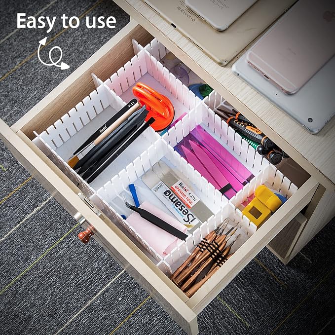 45 Pack Drawer Dividers, Plastic Adjustable Drawer Storage Organizer for Tidying Clutter Socks, Underwear, Makeup, Kitchen, Dresser Black - Image 6