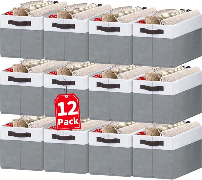 Criusia 12 Pack Large Storage Baskets for Shelves | Fabric Closet Organizers and Storage Bins with Handles for Home Organization | Decorative Collapsible Basket for Organizing Clothes Toy Nursery by Criusia
